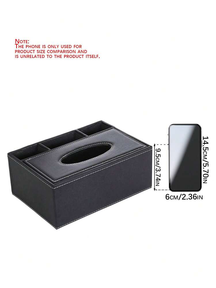 Desktop Organizer - Office Supplies Storage Box - PU Leather Multi-Functional Organizer - For Pens/Pencils, Mobile Phones, Business Cards, & Remote Controls - Black - Black - View 3