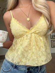 CovetEZ Áo hai dây dệt kim ren jacquard màu vàng kem hiệu Summer Dopamine, thích hợp cho đi làm hàng ngày, hẹn hò, tụ họp, mùa thu/đông, Giáng sinh, Năm mới, Lễ Tạ ơn, tiệc tùng, đám cưới, đi biển, lễ tốt nghiệp, thời trang, thanh lịch, thường ngày, đi chơi, hẹn hò, đặt chỗ, đi làm, sáng bóng, Ngày lễ tình nhân, sang trọng, kỳ nghỉ, thường ngày, Y2K, đi chơi, lễ tốt nghiệp - Vàng nhạt - Xem 3