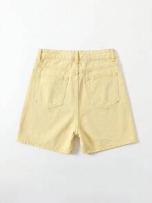 SHEIN EZwear 夏季休閒純色牛仔短褲 - 卡其色 - 查看 3