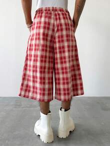 Manfinity Hypemode Men's Plus Size Plaid Pattern Elastic Waist Shorts - Red - View 2
