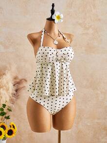 Bellisia Traje de baño de mujer de primavera/verano nuevo de alta gama con estampado aleatorio y diseño de cuello halter - Blanco - Ver 3