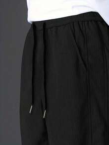 Manfinity Hypemode Pantalones jogger casuales para hombres con cintura con cordón y detalles de parche, de pana, para otoño - Negro - Ver 3