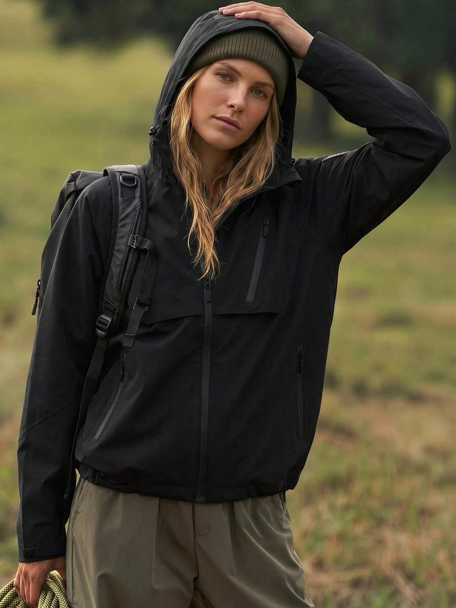WanderVale Women's Solid Color Casual Hooded Outdoor Windbreaker Jacket Sports