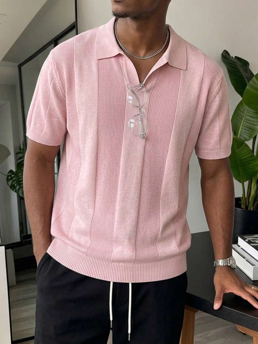 Manfinity Joysei 男士纯色 Polo 领短袖休闲针织上衣 - 彩色 - 查看 1