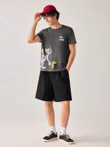 Strevion TOM & JERRY Kaos Pria Minimalis Motif Grafis , Kerah Bulat, Lengan Pendek, Musim Panas - Dark Grey - View 7