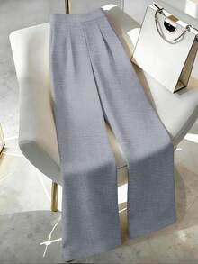 Elenzga Summer Women's Elegant Commute Daily European & American Style Overlap 2 In 1, Color Block Design Casual Versatile Long Pants - Grey - View 2