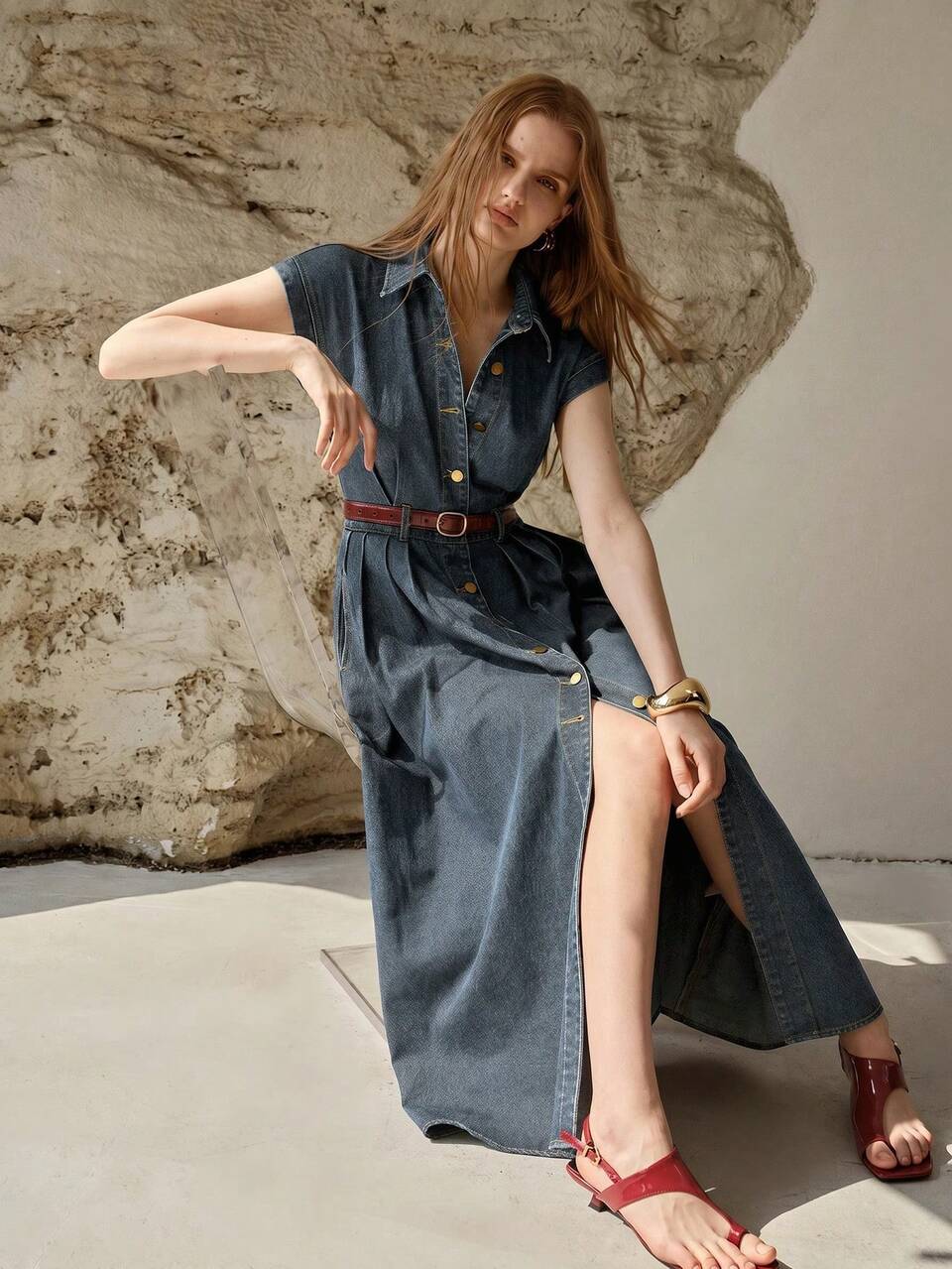 SPRING/SUMMER WOMEN'S CASUAL COMMUTER FRONT BUTTON DENIM DRESS