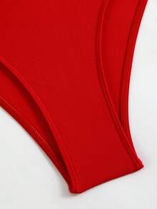 Swim Oasis Hollow Out Solid Color Round Neck Women's Belt Set Premium - Red - View 8