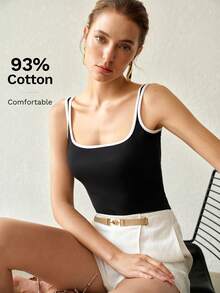 MOTF PREMIUM SUMMER ELASTIC KNIT CONTRAST COLOR BLACK AND WHITE TRIM TANK TOP - Black and White - View 1