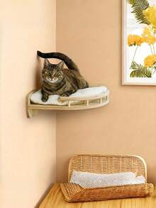 1 Set Wall Mounted Cat Climbing Frame And Perch Includes 1 Corner Cat Tree 3 Cat Steps Stable Cat Wall Shelves For Playing Climbing Jumping Non Slip Space Saving Indoor Living Room Home Cat Furniture - Apricot - View 6