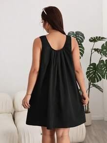 Solflare Plus Size Women's Solid Color Pleated Casual Vacation Sleeveless Dress Formal Vacation Black Summer - Black - View 2