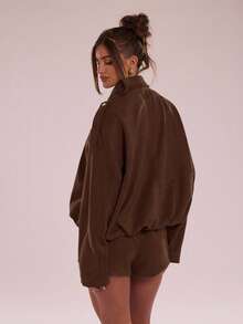 SHEIN BAE Minimalist Casual Versatile Solid Color Shorts - Brown - View 2