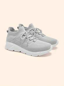 CUCCOO BASICS Ladies' Fashionable Grey Cloth Lace-Up Lightweight Running Outdoor Sneakers, Comfortable And Breathable, Suitable For Jogging, Commuting And Casual Walking Back To School - Grey - View 1