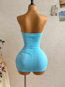 Soleia Women's Fashion Elegant Tropical Beautiful Sexy Summer Fresh Bandeau Dress Beach Vacation Light Blue - Blue - View 2