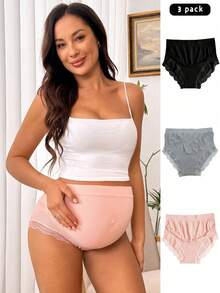 SHEIN 3 Pcs/Pack Maternity Solid Color High-Waist Panties Seamless - Multicolor - View 1