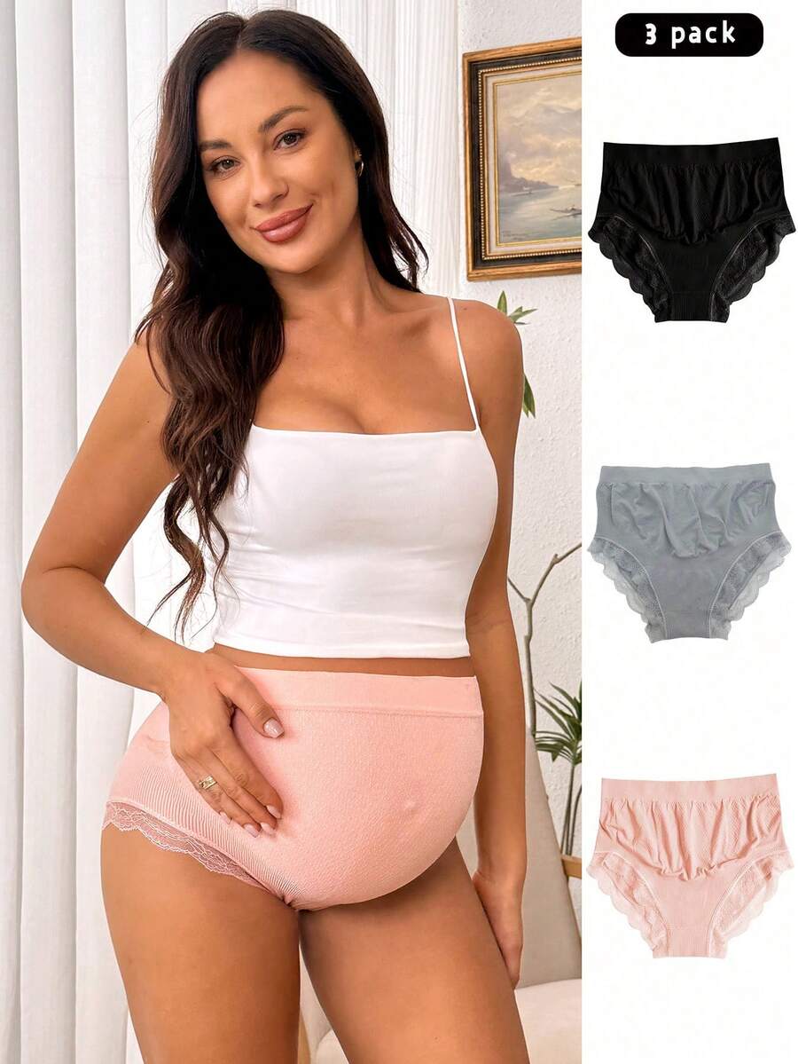 SHEIN 3 Pcs/Pack Maternity Solid Color High-Waist Panties Seamless - Multicolor - View 1