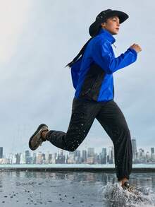 WanderVale Women's Color Block Stand Collar Outdoor Rain Jacket Sports - Royal Blue - View 7