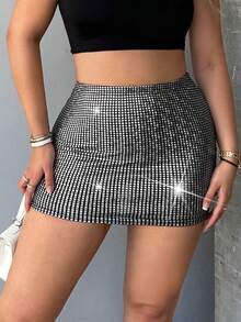 SHEIN SXY 高腰包臀半身裙 - 銀色 - 查看 7