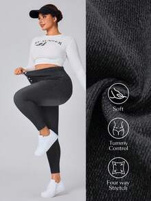SHEIN Unity 大尺碼女款鈕扣設計口袋緊身休閒牛仔褲 - 灰色 - 查看 7