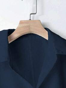 EMERY ROSE Plus Size Solid Color Short Sleeve Summer Minimalist Design Versatile Daily Vacation Shirt - Navy Blue - View 3