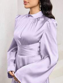 Veilorie 女士纯色优雅褶裥腰带连衣裙，晚礼服 - 淡紫色 - 查看 5