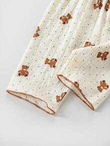2pcs Baby Girls' Long Sleeve Cardigan And Pants Homewear Set, Woven Fabric With Cute Cherry Print - Multicolor - View 5