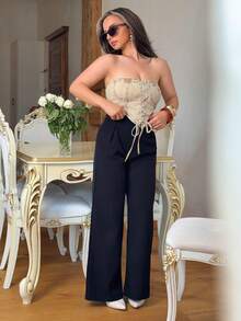 Jeta Ari 女式牛仔抹胸，休闲弹力系带卡其色，牛仔上衣，Y2k 牛仔上衣，女式束身衣上衣，可爱上衣，抹胸，外出上衣，情人节短款上衣，女式夏季上衣，夏季上衣，Y2k 服装，情人节服装 - 卡其色 - 查看 6