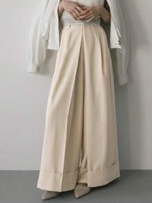 DAZY Women's Solid Color Pleated Wide Leg Loose Casual Long Pants - Apricot - View 1