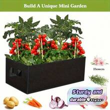 1pc Raised Garden Fabric Planter, Breathable Non-Woven Rectangular Planting Bag For Vegetables, With Handles, For Outdoor Gardening (Black) - Black - View 1