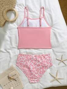 SHEIN 青少年女孩分體式比基尼上衣吊帶背心，度假風 - 淺粉色 - 查看 2