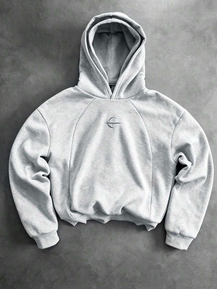 Manfinity Hypemode Men's Moon And Star Pattern Double-Layer Hooded Long Sleeve Sweatshirt - Light Grey - View 1