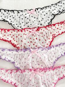 PetitDoll 4pcs Plus Size Sweet Heart Ruffle Bow Triangle Panties - Multicolor - View 4