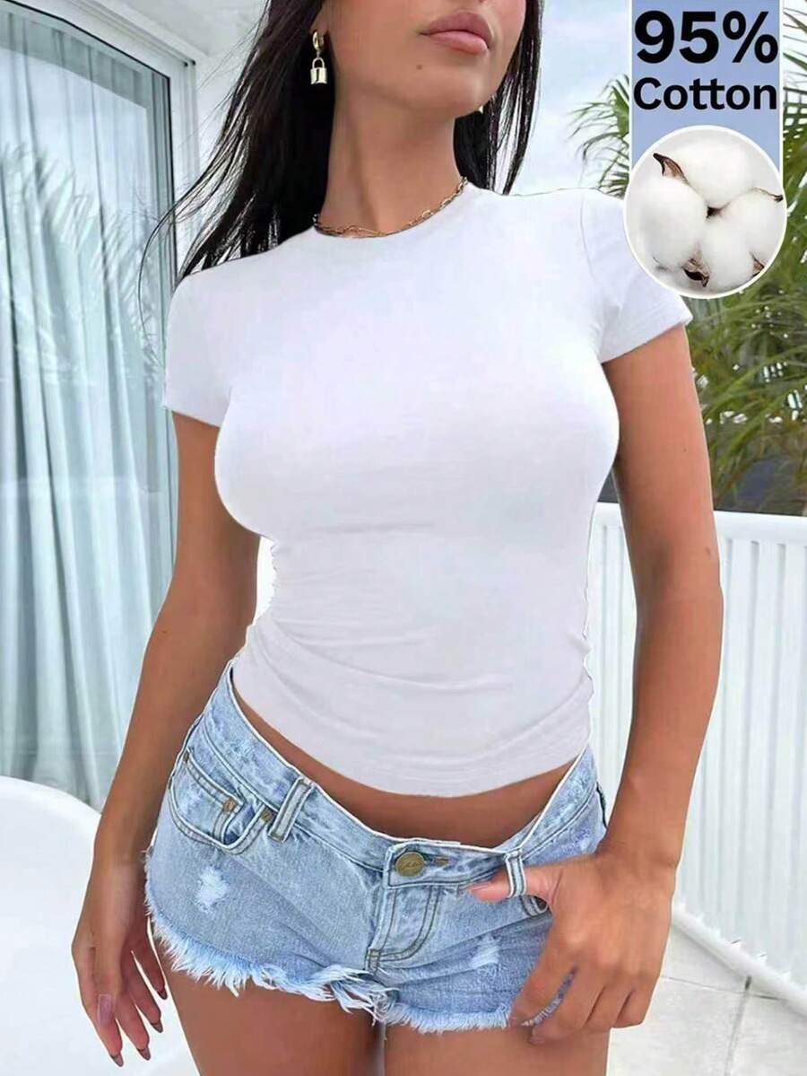 INAWLY Solva 女款休閒優雅舒適棉質T恤 - 白色 - 查看 1
