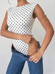 Firerie 女款優雅浪漫時尚通勤性感優雅波點印花露背連身衣，適合派對與度假 - 白色 - 查看 8