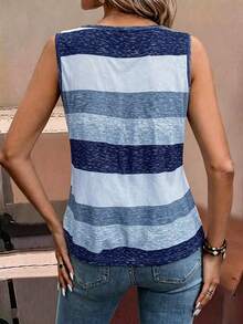 EMERY ROSE Holiday Casual Color Block Striped Tank Top Graphic Tees Women Tops - Blue - View 2