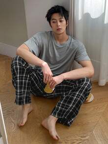 DAZY Men's Plaid Pajama Pants, Spring Loungewear, Fall, Winter - Grey - View 10