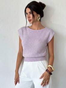 Firerie Elegant Loose Casual Versatile Sleeveless Knit Sweater Vest Going Out Tops Women,Tops For School In Fall/Winter - Violet Purple - View 4