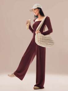 GLOWMODE FeatherFit™-Air 防曬工作休閒方領露背寬腿長袖連身衣 拇指孔設計 日常休閒穿搭 可拆式胸墊 - 酒紅色 - 查看 7