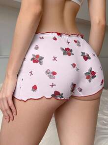 PetitDoll Women's Sweet Strawberry Bow Contrast Color Ruffle Edge Design Series Hipster Panties - Pink - View 2