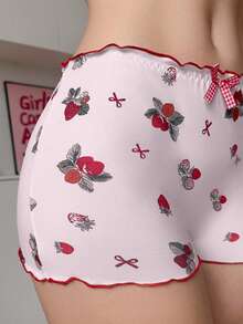 PetitDoll Women's Sweet Strawberry Bow Contrast Color Ruffle Edge Design Series Hipster Panties - Pink - View 6