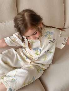 Dazy Kids Floral Print Loose Top + Straight Leg Pants Set For Young Girls Loungewear - White - View 2