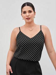 Maija Plus Size Summer Casual Polka Dot Print Camisole - Black - View 7