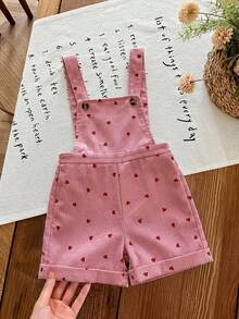 LMoss Kids Baby Girl Woven Heart Pattern Overall Romper - Pink - View 2