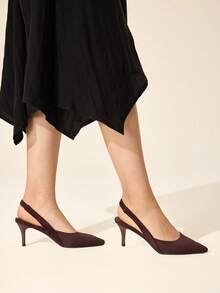 CUCCOO BASICS Woman Shoes Minimalist Elegant Point Toe Black Slingback Stiletto Pumps For Summer Vacation Shoes Summer Elegant Heels Back To School Shoes College Student Shoes Spring Shoes Spring Break Easter For Christmas - Coffee Brown 1 - View 9
