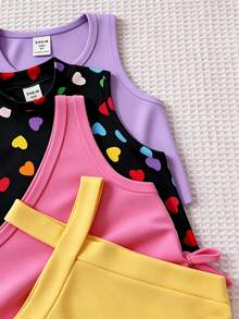 Set de 4 piezas de chaleco de punto de unicolor con patrón de corazón para niña - Multicolor - Ver 3