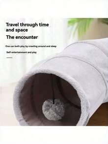 1pc Foldable Cat Tunnel S Shape Maze Large Extra Long Play Hide Cave For Indoor Cats Kittens Rabbits Ferrets Small Puppies With Hanging Ball Peekaboo Hole - Grey - View 4