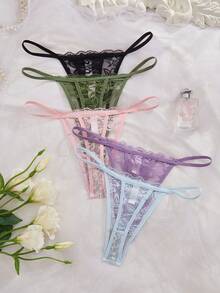 SHEIN 5pcs/Set Sexy Lace Women's Thong Comfortable Panties - Multicolor - View 2