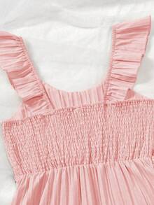 Sparklyn Teen Girls Boho Tiered Ruffle Dress - Sleeveless Square Neck A-Line Mini Dress With Colorful Crochet Waistband For Summer Beach Vacation - Pink - View 5