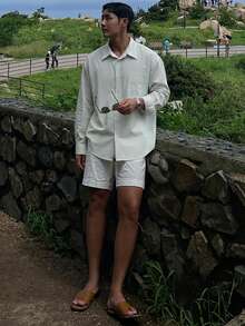 DAZY 春季綠色條紋長袖男士襯衫 - 薄荷綠 - 查看 4