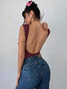 Firerie 女款圓點印花優雅浪漫時尚通勤性感優雅風連身衣，適合派對、度假、返校、浪漫約會及婚禮生日穿搭 - 酒紅色 - 查看 8